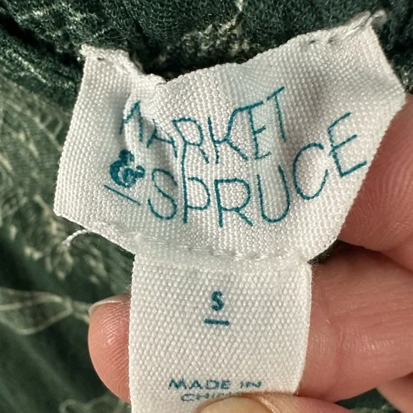 Market & Spruce Green Botanical Button Front Midi Skirt Size Small - Picture 4 of 4